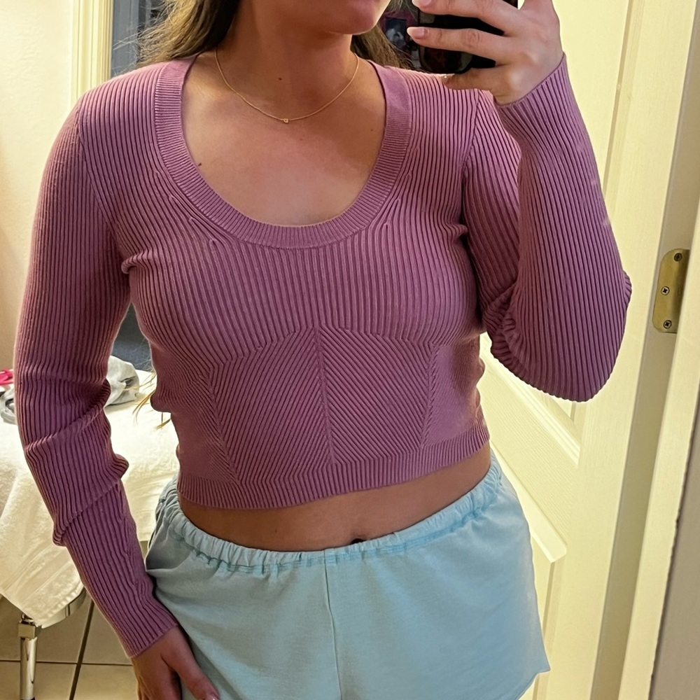 NWOT Abercrombie & Fitch Pink Ribbed Long Sleeve Crop Top, Mauve Pink, Size S